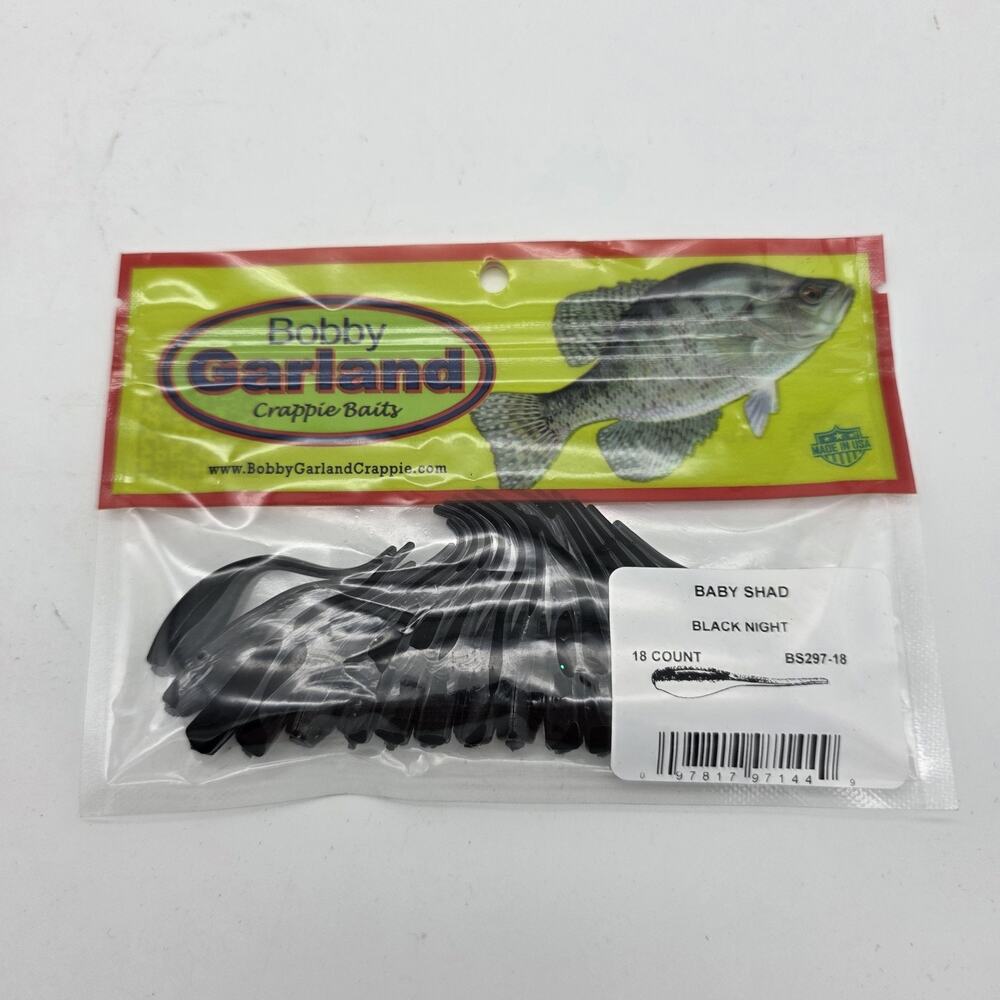 Bobby Garland Baby Shad Black Night 2” Crappie Baits Lot of 6 New 108 Total